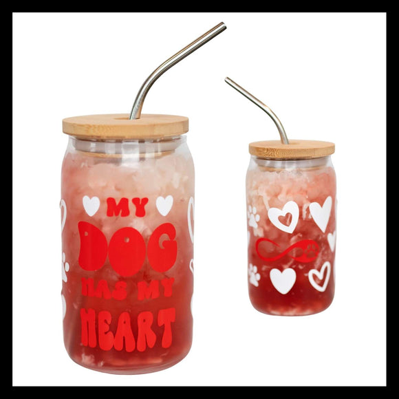 My Dog Has My Heart Glass Cup